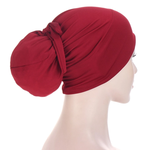 Solid Color Knitted Turban Hat For Women Breathable Polyester Chemo Cap Stretch Headwear With Tie Back Design Muslim Accessories