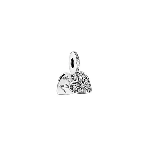 Double Heart Dangle Charm Beads Cupronickel Silver Tone Cat Snowflake Engraved Pendant Jewelry Accessories For Bracelet