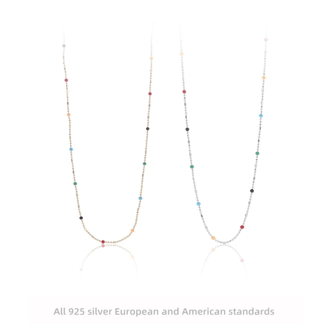 Collar De Plata De Ley 925 Cadena Con Cuentas De Esmalte Coloridas Gargantilla Minimalista Joyería Para Mujer