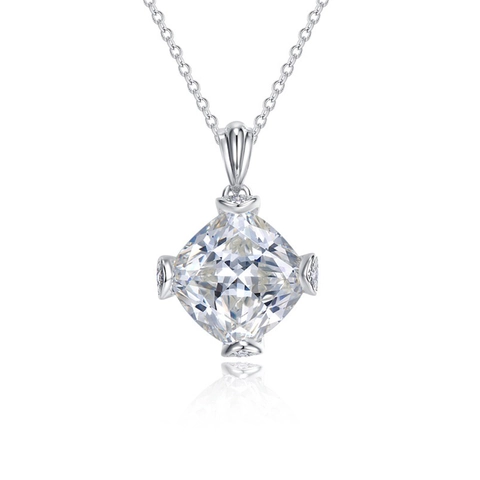 Luxury 925 Sterling Silver Palace Vintage Flower Pendant Necklace With Square Cut Rhinestone White Gold Tone For Women Banquet