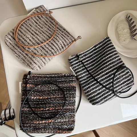 Bolso Bandolera Vintage De Lana A Rayas Mini Bolsa Para Teléfono Retro Para Mujer Bolso Pequeño De Tela Con Cierre Magnético