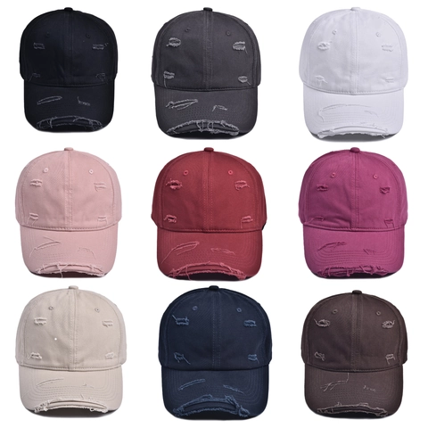 Baseball Cap Distressed Torn Holes Cotton Polyester Retro Streetwear Sun Protection For Men Women
