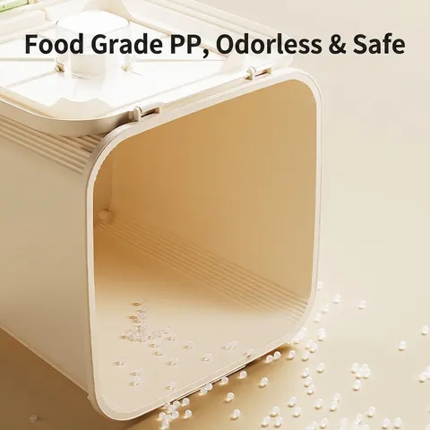 Sealed Pet Food Storage Container Large Capacity Moisture Proof PP Plastic Bucket With Wheels Flip Top Lid Measuring Cup