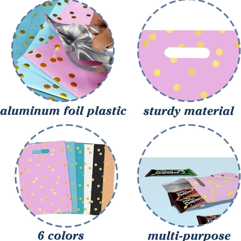 Bolsas De Regalo Para Fiesta De Cumpleaños Plástico De Papel De Aluminio Con Asas Estrellas De Puntos Dorados Para Niños