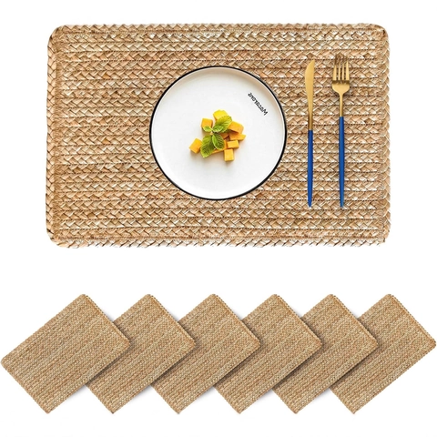 Woven Placemat Natural Water Hyacinth Straw Heat Resistant Table Mat Round Oval Handcrafted Rustic Kitchen Dining Decor