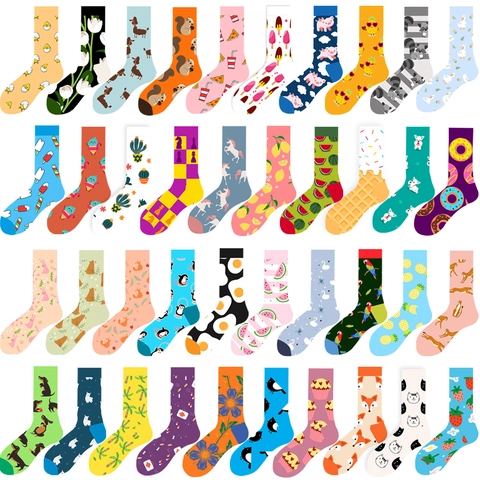 Unisex Funny Cartoon Animal Fruit Food Pattern Cotton Crew Socks Breathable Cute Creative Graphic Mid-Tube Casual Sports Socks Gift