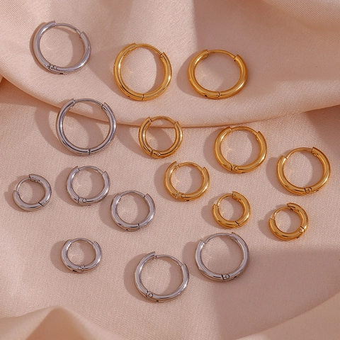 Créoles Minimalistes Pleines En Acier Inoxydable 316L Plaqué Or 18 Carats Boucles D'oreilles Géométriques Femme