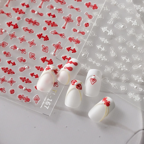 Adesivi Per Unghie Rilievo 5D Farfalla 3D Nodo Cinese Bottone Perla Artificial Autoadesivi Vintage Decorazione Manicure DIY