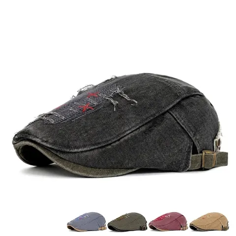 Coppola In Denim Lavato Vintage Distressed Cotone Cappello Ivy Strappato Con Fibbia Regolabile Per Uomini Donne