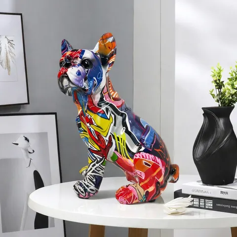 Graffiti French Bulldog Balloon Dog Sculpture Resin Modern Pop Art Animal Figurine Desktop Home Decor Colorful Ornament