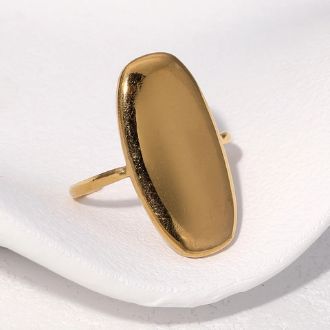 Anillo Ajustable Minimalista Gran Superficie Ovalada Acero Inoxidable Chapado En Oro 18K Joyería Geométrica Retro Para Mujeres