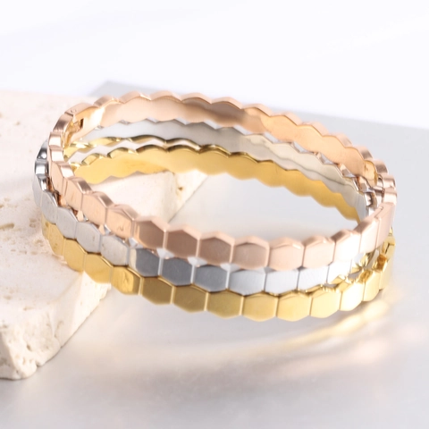 Brazalete Hexágono Panal Acero Inoxidable Geométrico Minimalista Bisagra Pulsera Para Mujer Joyería Metálica Pulida