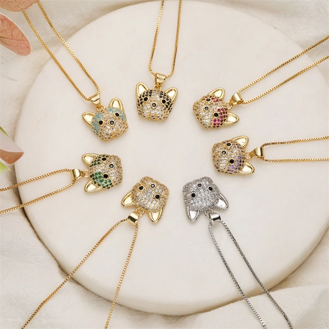 Collar con Colgante de Bulldog Francés de Cobre Chapado en Oro Moda Occidental para Mujer Joyería de Cuello de Perro de Circonita