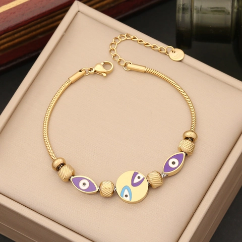 Evil Eye Armband Edelstahl Schlangenkette Stern Mond Elefant Anhänger Vergoldeter Boho Schmuck Für Damen