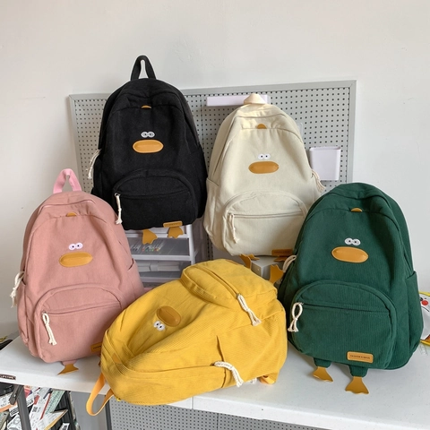 Zaino Kawaii Anatra In Velluto A Coste Per Donne Studentesse Stile Ins Giapponese Resistente All'acqua Grande Capacità