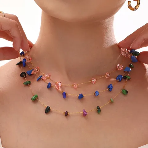 Onregelmatige Natuursteen Roestvrijstalen Ketting Voor Dames Boheemse Ins Stijl Snoep Kleur Vakantie Sleutelbeen Ketting