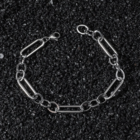 Pulsera De Acero Inoxidable Hip Hop Cadena De Eslabones Empalmados Geométricos Joyería Street Style Para Hombres Y Mujeres