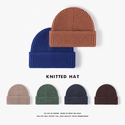 Unisex Strickmütze Beanie Weich Kaschmir-Gefühl Dick Warm Gerippt Winter Randlose Totenkopfkappe Mode Einfarbig Für Draußen