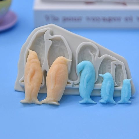 Penguin Shaped Silicone Mold For Cake Decoration Fondant Chocolate Candy DIY Baking Tool Multi Cavity Flexible Grey