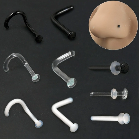 Piercing Naso In Vetro Invisibile Trasparente Nero Bianco Diritto A L Curvo Gioielli Per Piercing Unisex