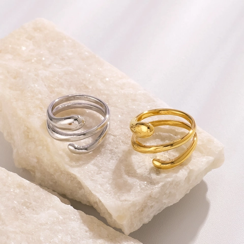 Minimalist Stainless Steel Multi-Layer Spiral Ring For Women 18K Gold Plated Adjustable Open Geometric Finger Jewelry