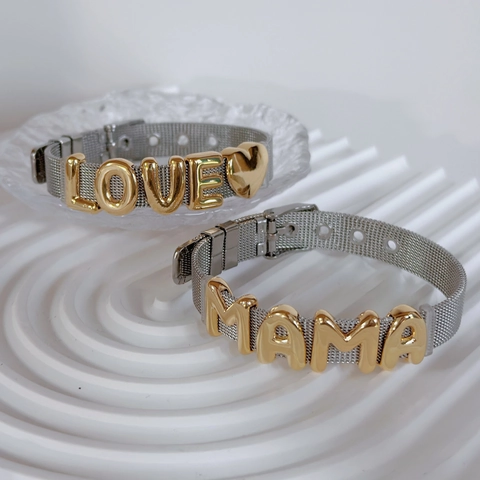 Βραχιόλι Πλέγμα Χάλκινο Επιχρυσωμένο LOVE MAMA Αλφάβητο Ρυθμιζόμενο Στυλ Λουράκι Ρολογιού Κόσμημα Για Γυναίκες