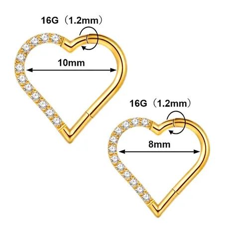 G23 Titanium Heart Shaped Piercing Ring Clear Cubic Zirconia Inlaid Hinged Segment Hoop Nose Septum Ear Cartilage Daith Jewelry