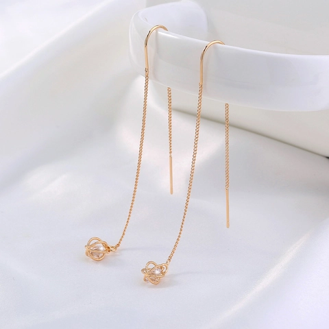 Pendientes De Enhebrador De Circón Para Mujer Cadena Larga De Cobre Con Colgante De Linterna Hueca Joyería