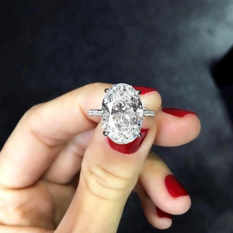 Anillo Circonita Corte Ovalado Cobre Piedra Brillante Compromiso Boda Joyería Para Mujeres Clásico Elegante Tono Plata