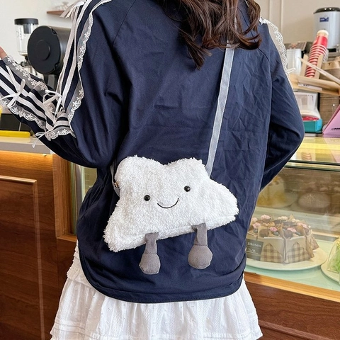 Cute Cloud Unicorn Plush Crossbody Bag Small Soft Shoulder Messenger Bag Adjustable Strap Fashionable Cartoon Handbag
