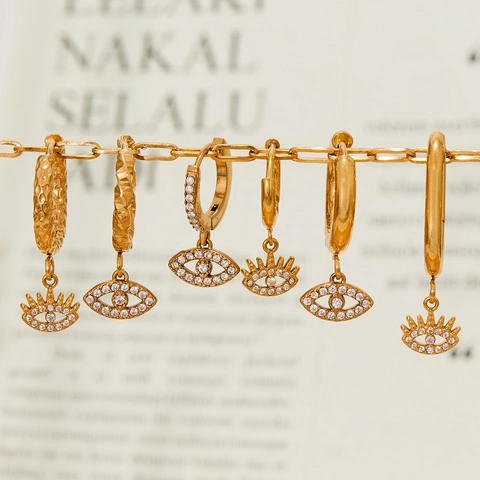 Edelstahl 18K Vergoldet Böser Blick Hand Der Fatima Creolen Zirkonia Eingelegt Boho Mode Schmuck Für Damen