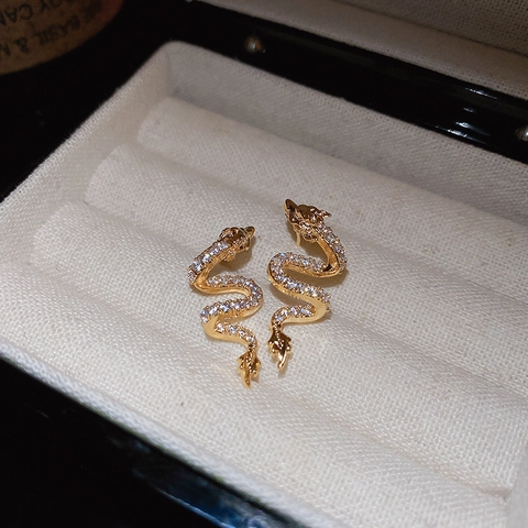Drachen Ohrstecker Mit Silver Earring Post Kupfer Zirkon Chinesischer Stil Golden Sternzeichen Schmuck Damen