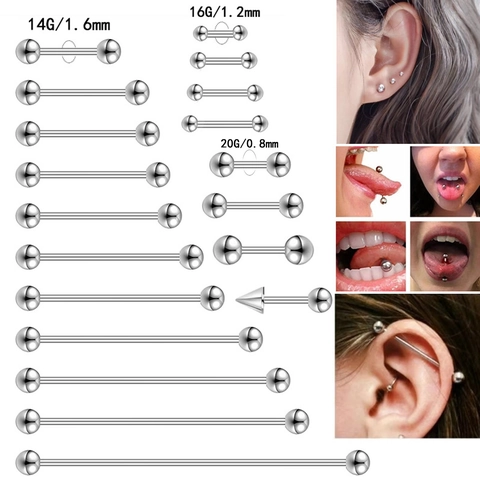 Stainless Steel Tongue Rings Barbell Piercing Jewelry Double Ball And Cone High Polished Body Jewelry For Men Women