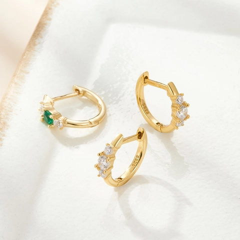 925 Sterling Silver Colorful Zirconia Hoop Earrings For Women Minimalist Small Gold Silver Plated Geometric Round Jewelry Commute Accessories