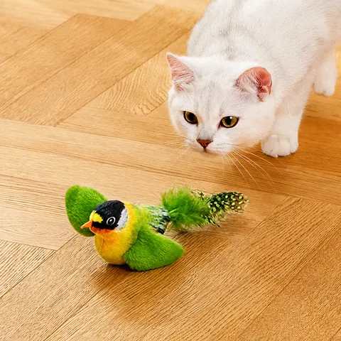 Lifelike Simulation Bird Cat Toy With Sound Natural Feather And Elastic Hanging Rope Interactive Plush Kitten Plaything