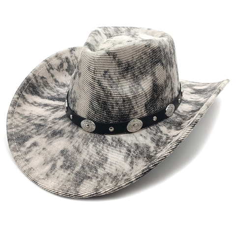 Cappello Da Cowboy Western A Tesa Larga Feltro Fedora Con Fascia In Pelle Concho In Metallo Rivetti Stile Vintage Per Uomo Donna
