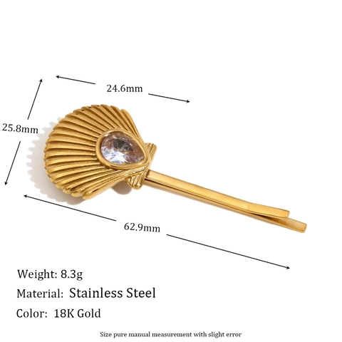 Vintage Scallop Shell Haarklammer Edelstahl 18K Vergoldet Tränentropfen Zirkon Eleganter Haarnadel Für Frauen