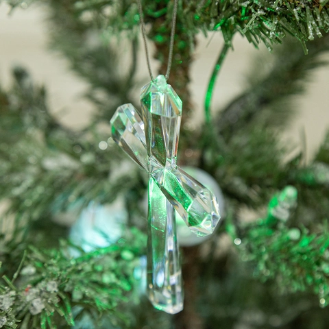 Natale Croce In Acrilico Ornamento Trasparente Sfaccettato Appeso Per Decorazione Albero Casa Stile Religioso