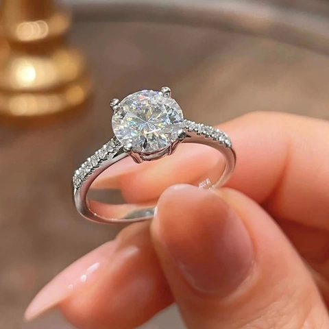 Classic Round Zircon Engagement Ring Copper White Gold Plated Prong Setting Micro Pave Bridal Wedding Jewelry For Women