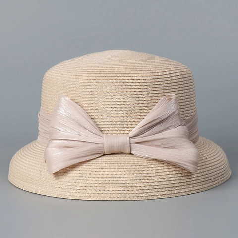 Women Straw Hat Paper Straw Polyester Wide Brim Bow Decor Sun Protection Summer Beach Elegant Hepburn Style