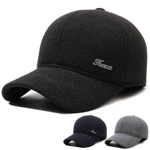 Men Winter Baseball Cap Warm Thick Foldable Ear Protection Outdoor Windproof Cotton Polyester Twill