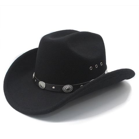Western Cowboy Hat Wide Brim Cotton Polyester Felt With Studded Leather Band Sun Protection Ethnic Style For Men Women