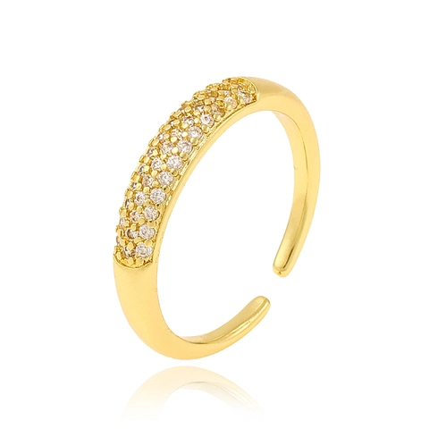Bague Ouverte Réglable en Cuivre Plaqué Or Avec Zirconia Incrusté Pour Femme Style Luxe Léger Géométrique Bijoux de Mode Bague