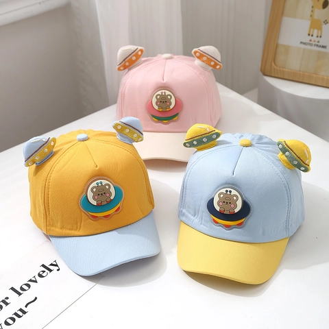Cappellino Da Baseball Per Neonati Misto Cotone Orso Cartone Animato Tema UFO Con Decorazione Tridimensionale Sole