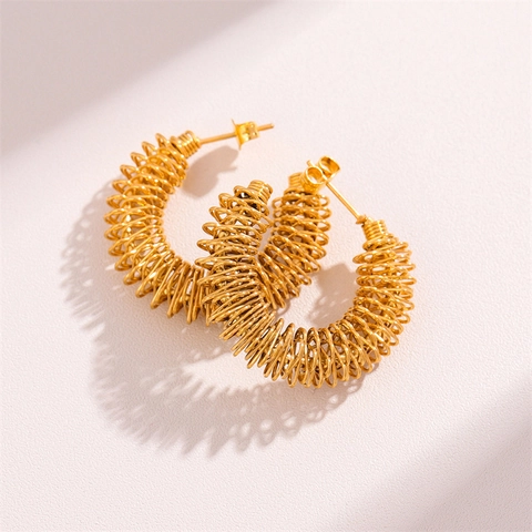 Twisted Hoop Ohrringe Edelstahl 18K Vergoldet Spiral Feder Design Vintage Retro Stil Für Frauen Mode Schmuck