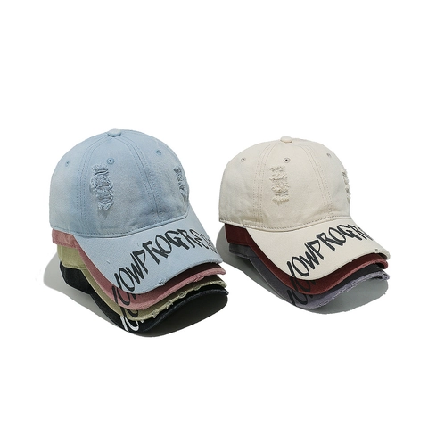 Cappello Da Baseball In Cotone Lavato Distressed Cappello Vintage Buchi Stampa Lettere PROGRESS Retro Streetwear Unisex