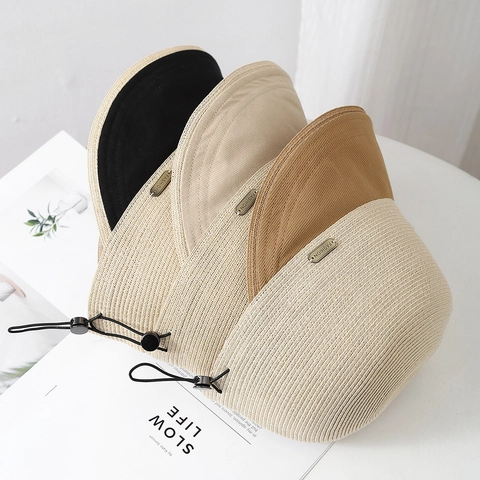 Cappello Di Paglia Donna Secchiello Patchwork Protezione Solare Estate Esterno Traspirante Regolabile Berretto Equestre Metallo