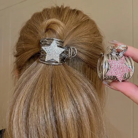 Pinza Per Capelli Stella Con Strass Lega Di Metallo Per Coda Di Cavallo Moda Y2K Accessorio Luccicante Donne