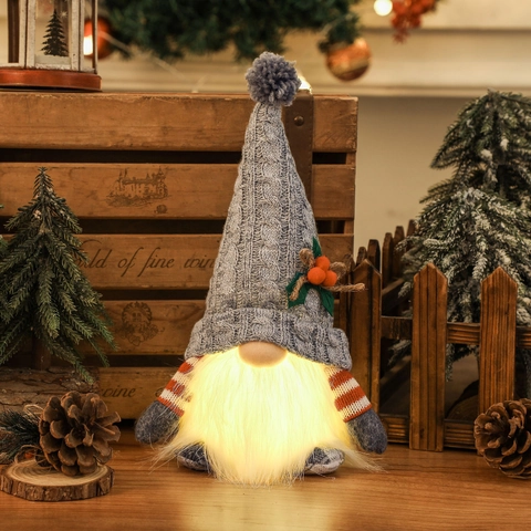 Bambola Gnomo Di Natale Ornamenti LED Luminosi Cappello A Maglia Rudolf Peluche Con Lunga Barba Decorazione Da Tavolo Regalo