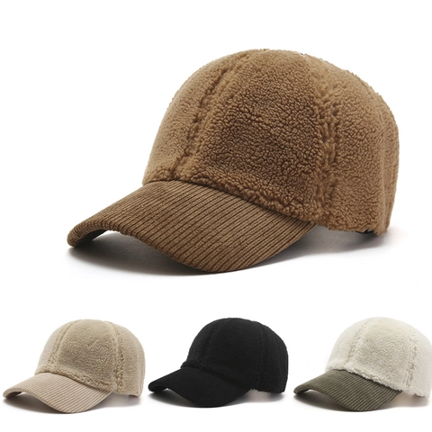 Berretto Da Baseball In Lana Di Agnello Sherpa E Velluto A Coste Tinta Unita Inverno Autunno Sport All'aperto Casual Per Donna